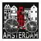 Preview: Fahrrad vor Amsterdamer Häuserfassaden & "Amsterdam" - Schwarz-Weiß-Design.