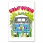 Preview: Retro-Bus im sommerlichen California-Look, umgeben von Palmen und Blumen. Best Holiday 60's.