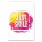 Preview: "Just Smile" in bunten Aquarellfarben auf schwarzem Hintergrund.