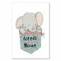 Preview: Kleiner Elefant blickt aus Tasche mit Blumen, Schriftzug "Little Giant" - Charme.