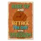 Preview: Orangefarbenes Vintage Poster mit Faust: "Rise Up and Attack the Day with Enthusiasm ".