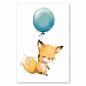 Preview: Kleiner Fuchs schwebt an blauem Ballon in Himmel, Entschlossenheit & Abenteuerlust.