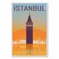 Preview: Der Galata-Turm und weitere Wahrzeichen spiegeln sich im Wasser - ein Retro-Reiseposter von Istanbul.