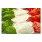 Preview: Frische Tomaten, cremiger Mozzarella und duftendes Basilikum, die Farben der italienischen Flagge, auf einem weißen Teller.