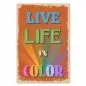 Preview: Orangefarbenes Vintage Poster mit Regenbogen: "Live Life in Color".