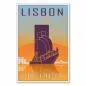 Preview: "Lissabon" - ein Retro-Reiseposter mit dem Denkmal der Entdeckungen und der Skyline der Stadt im Stil der 50er Jahre.