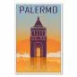 Preview: Der Triumphbogen Porta Nuova vor einem warmen Sonnenuntergang – ein historisches Reiseposter von Palermo.