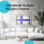 Preview: Schlafzimmer Deko: "Finnland Flagge" Poster. Wanddeko im minimalistischen Schlafzimmer.