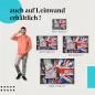 Preview: "Modische Frau vor Union Jack Graffiti" Leinwandbild. Finde die ideale Größe für dein Zuhause & setze Akzente mit Kunst!