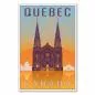 Preview: Basilika Sainte-Anne-de-Beaupré, orange Himmel spiegelt sich im Wasser – malerisches Reiseposter von Québec.