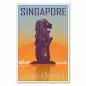 Preview: Der Merlion, das Wahrzeichen von Singapur, vor der Skyline der Stadt - ein Retro-Reiseposter im Stil der 50er Jahre.