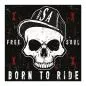 Preview: Totenkopf mit Basecap & Spruch "Born to Ride" - Grunge-Design für Motorrad-Fans.