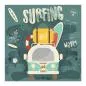 Preview: Retro-Bus mit Surfbrett, Strand, Palmen & Sonnenschein - sommerliches Motiv.