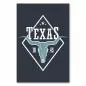 Preview: Rustikales Texas Logo im Vintage-Stil: Longhorn-Schädel, Diamant, Zahlen 18 & 45.