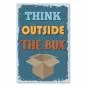 Preview: Blaues Vintage Poster mit Karton: "Think Outside the Box".