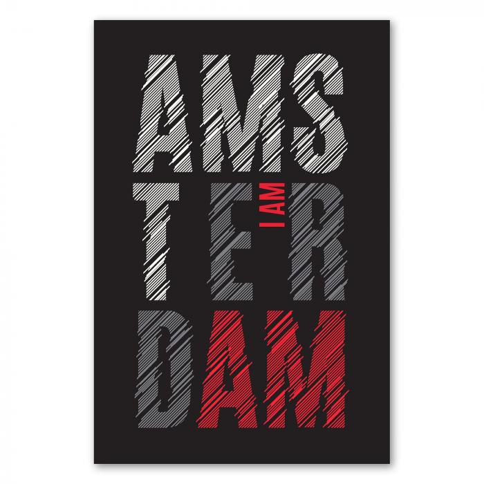 "I am Amsterdam" - stylisches Typografie Design in Rot, Grau & Weiß.