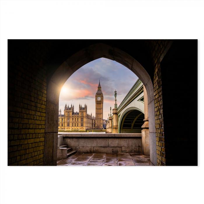 Big Ben & Houses of Parliament (London), Torbogen, Abendsonne.