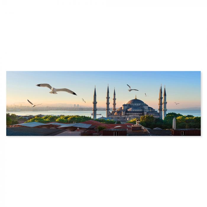 Blaue Moschee (Istanbul), Sonnenaufgang, Möwen über Minaretten & Bosporus.