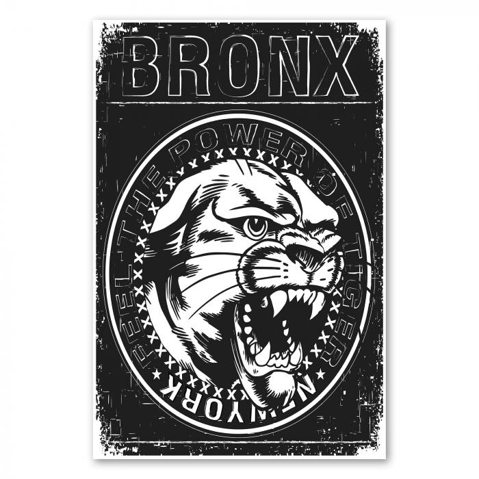 "Bronx - Feel The Power Of The Animal - New York" - ein schwarz-weißes T-Shirt Motiv mit Tigerkopf.