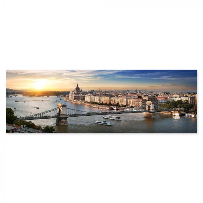 Kettenbrücke & Parlament (Budapest) im Sonnenuntergang, Donau & Buda.