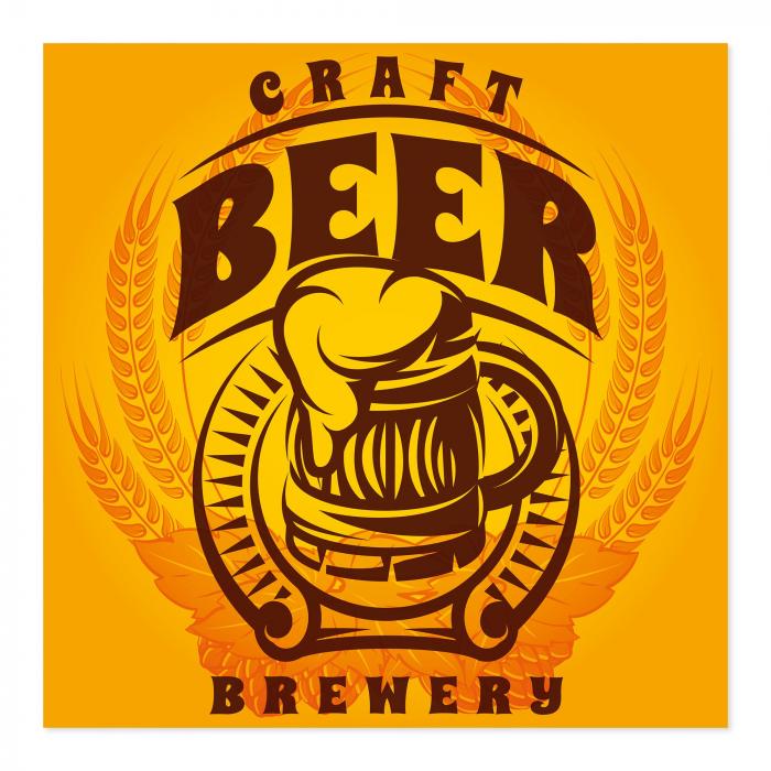 Emblem: Craft Beer Brauerei, Bierkrug & Hopfen, orange.