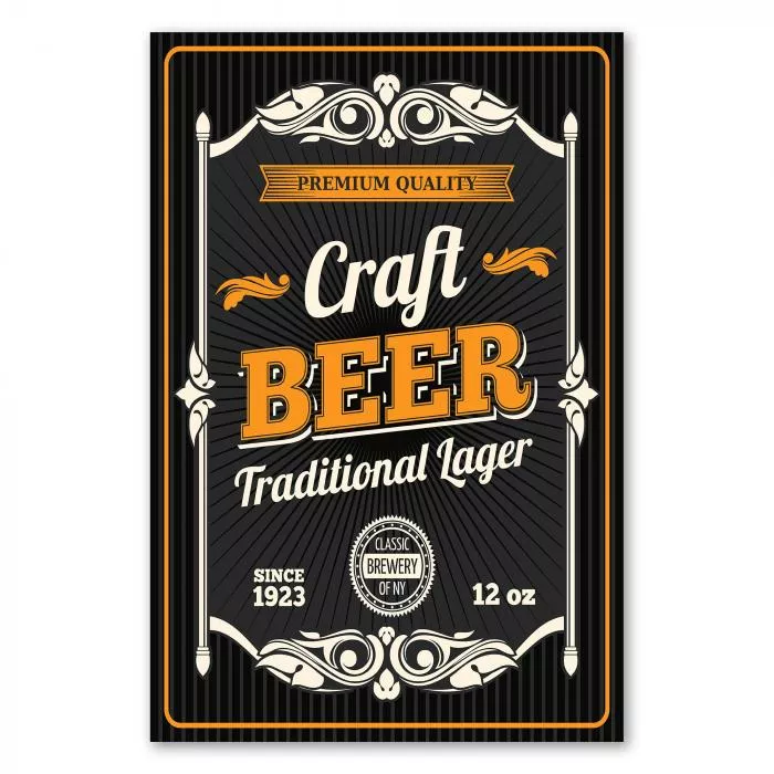 Craft Beer Etikett (Vintage): Ornamente & "Craft Beer Traditional Lager".