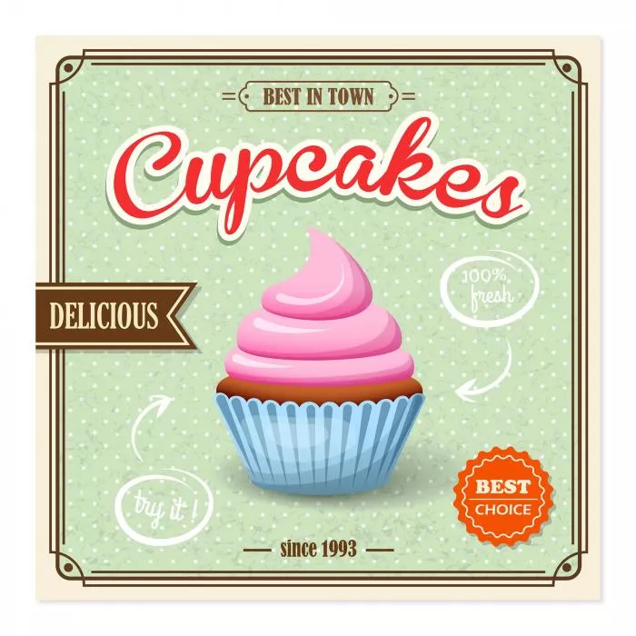 Retro-Plakat: Cupcake & Schriftzüge 