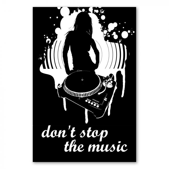 "Don't Stop The Music" - ein Poster mit DJane an den Turntables, perfekt für Musikliebhaber und Partygänger.