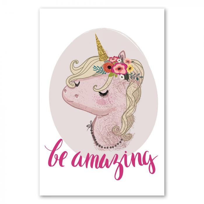 Verträumtes Einhorn, Blumenkranz, "Be Amazing" - inspirierend.