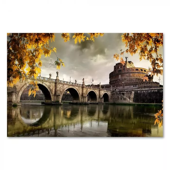 Engelsbrücke in Rom, Tiber, Engelsburg, bunte Herbstblätter.