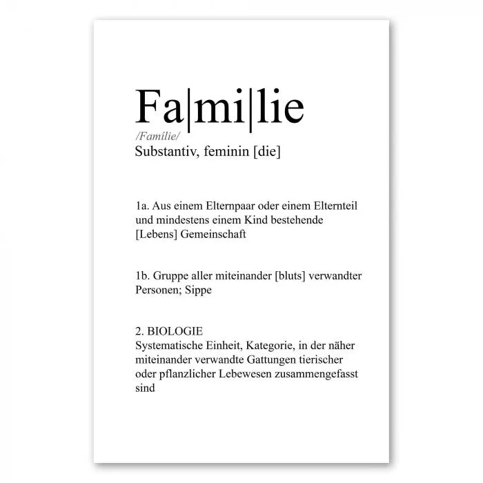 Definition "Familie": Eltern & Kind, blutsverwandt, biologische Einheit.