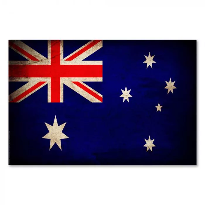 Grunge Flagge Australien: Der Union Jack steht für die Verbindung zu Großbritannien, der Stern für die Bundesstaaten.