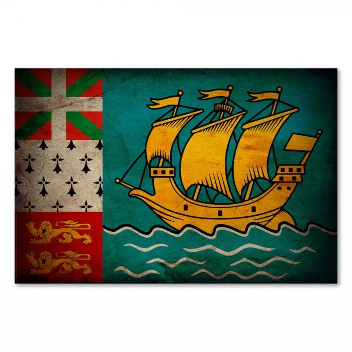 Flagge Saint Pierre und Miquelon im Vintage-Look: Die Schiffe symbolisieren die Geschichte der Seefahrt.