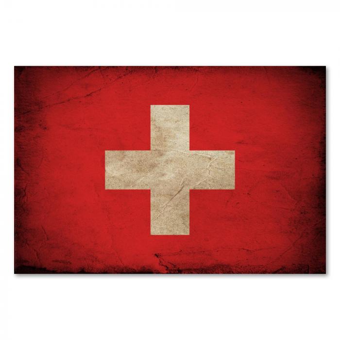 Schweizer Flagge im Grunge-Stil: Das weiße Kreuz auf rotem Grund steht für das Christentum.