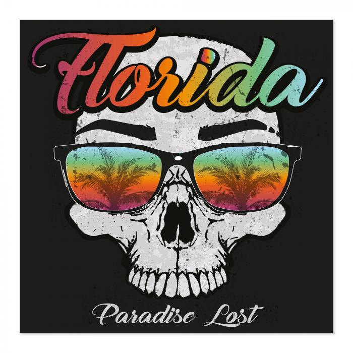 Totenkopf mit Sonnenbrille & Palmen, stylischer Print für Florida-Fans.