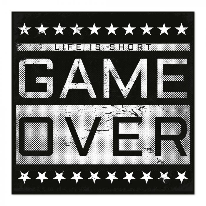 "Game Over...", Grafik (Retro-Gaming-Stil): "Das Leben ist kurz" - Statement.