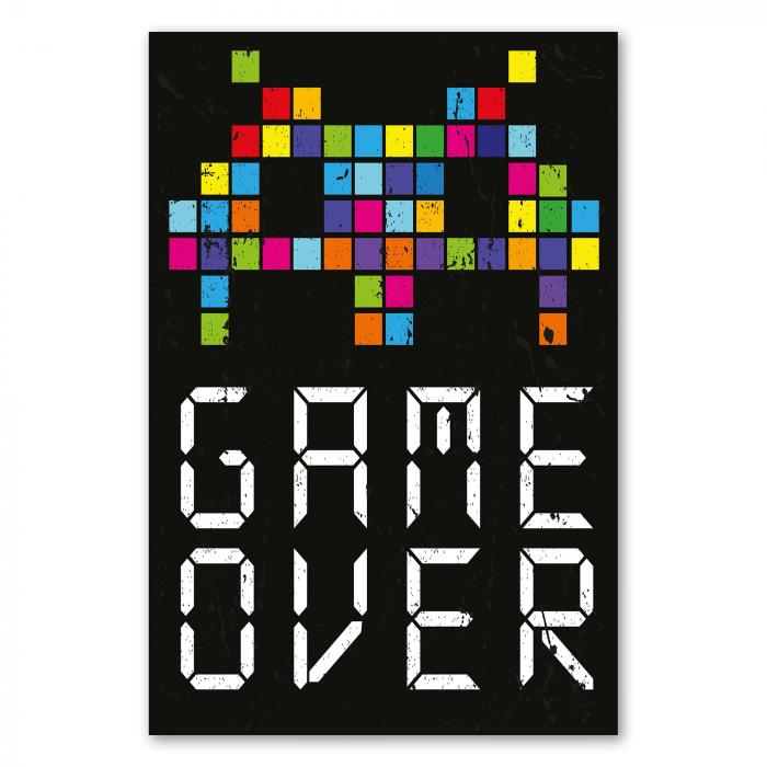 Pixelgrafik (Retro-Gaming-Stil): Schriftzug "Game Over" in digitaler Anzeige.