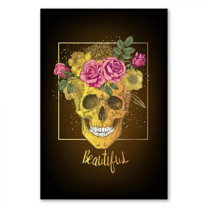 Goldener Totenkopf, Rosenkranz, "Beautiful" - außergewöhnliches Design.