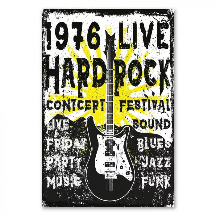 Vintage Konzertposter: Gitarre & Schriftzug "1976 Live Hardrock Concept Festival".