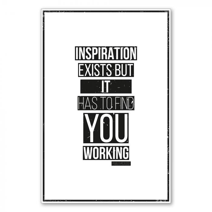 "Inspiration exists, but it has to find you working" - ein Zitat von Pablo Picasso über Inspiration und Kreativität.