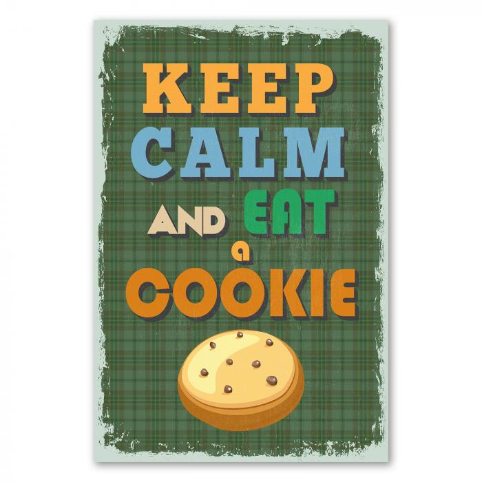 Vintage Poster im Karo-Design: "Keep Calm and Eat a Cookie" mit leckerem Keks.