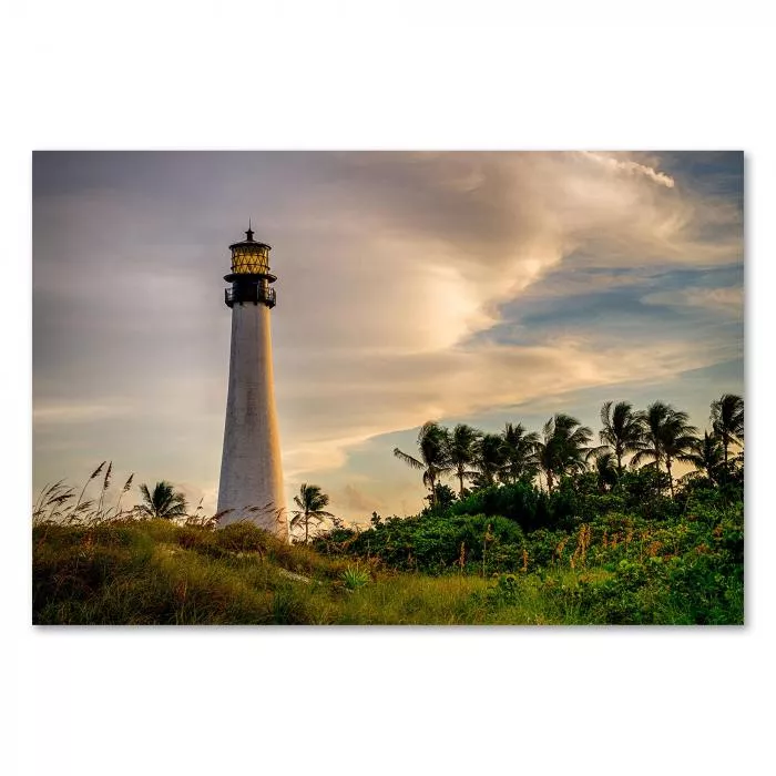 Key Biscayne Leuchtturm (Florida), Sonnenuntergang, Palmen, tropisch.