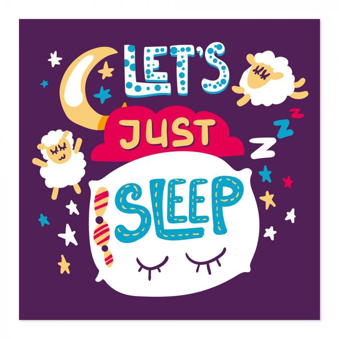 "Let's just sleep" - Schriftzug, Schäfchen, Sterne, Mond - Schlaf & Süße.