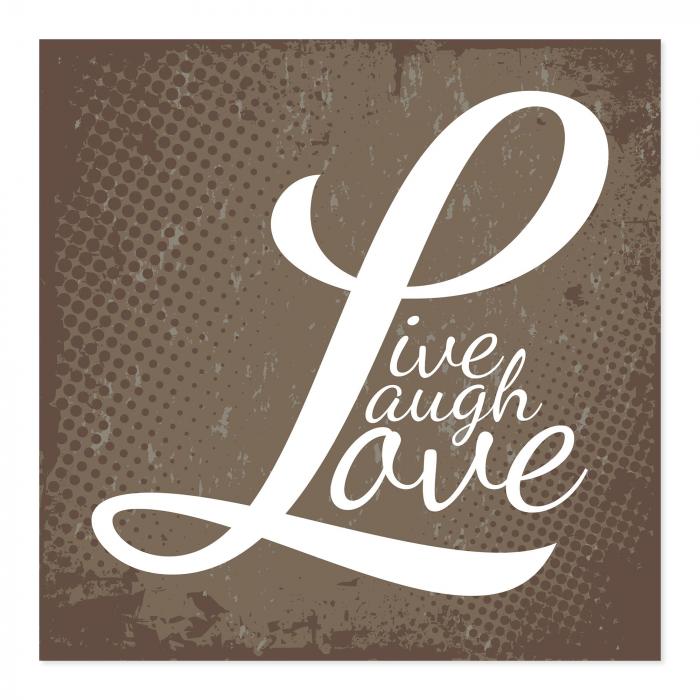 "Live Laugh Love" - geschwungene Schrift auf Vintage-Hintergrund - Lebensweisheit.