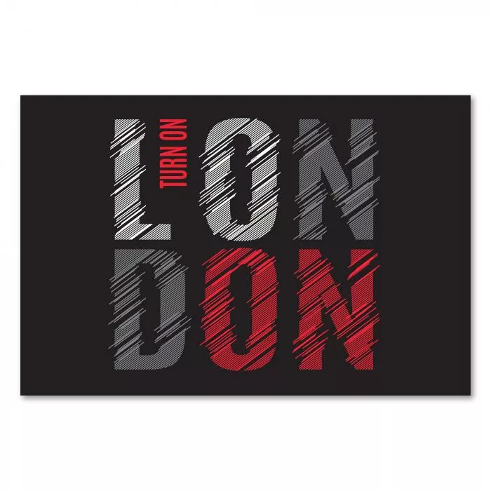 Modernes Typografie Design: "Turn on London" in Rot, Grau & Weiß.