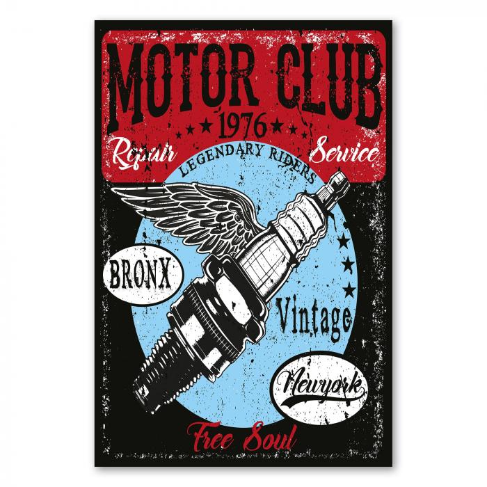 Zündkerze & Flügel, Schriftzug "Motor Club New York 1976" - Vintage Design.