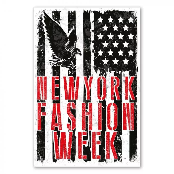 New York Fashion Week: Design mit US-Flagge & Adler symbolisiert Stil, Trends & Modewelt.