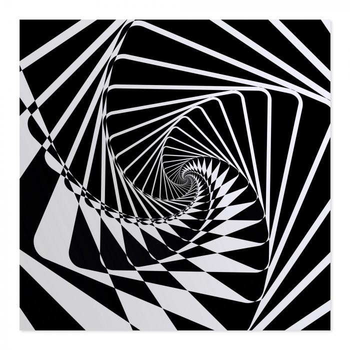 Abstrakte Grafik: Optische Täuschung, Spirale aus schwarz-weißen Quadraten.