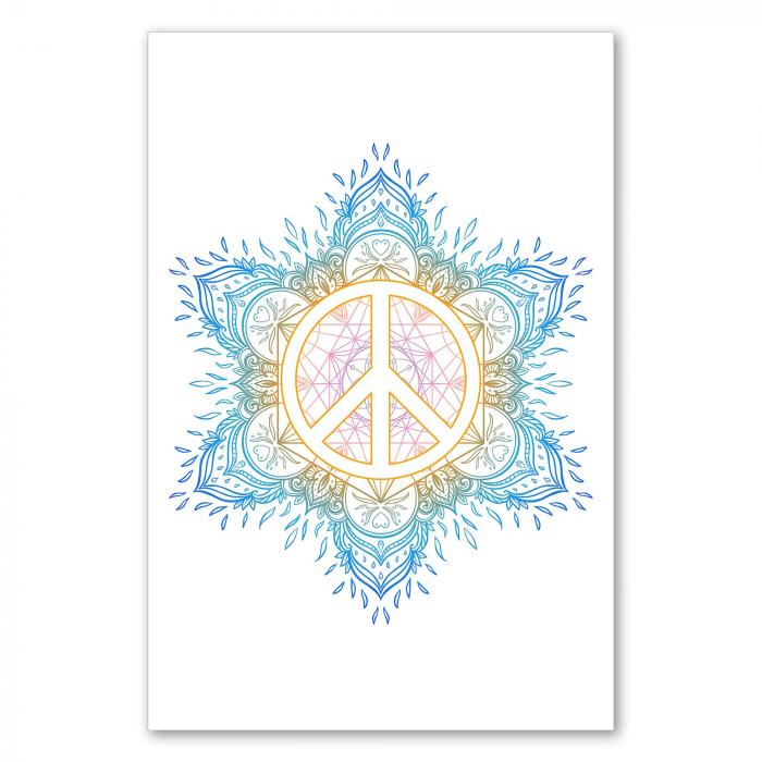 Buntes Mandala mit floralen Ornamenten & Peace-Zeichen - Symbol für Frieden & Harmonie.