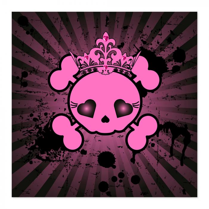 Pinker Totenkopf, Krone, Herzen, Grunge-Hintergrund - Emo/Gothic.